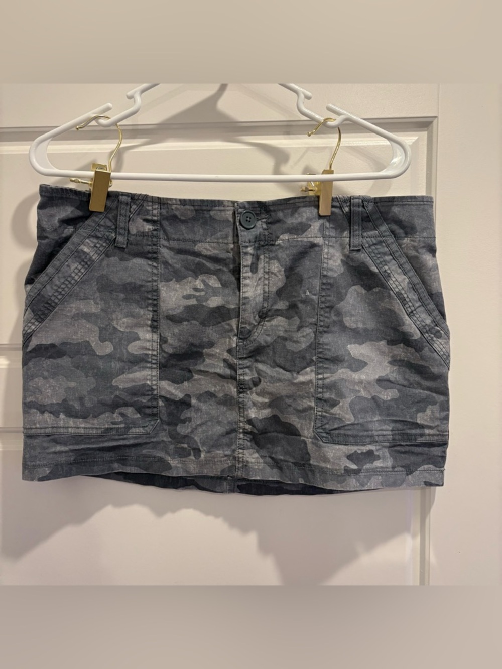 Camo Mini Skirt | Gray Camouflage | Utility Style | Stretch Cotton | L